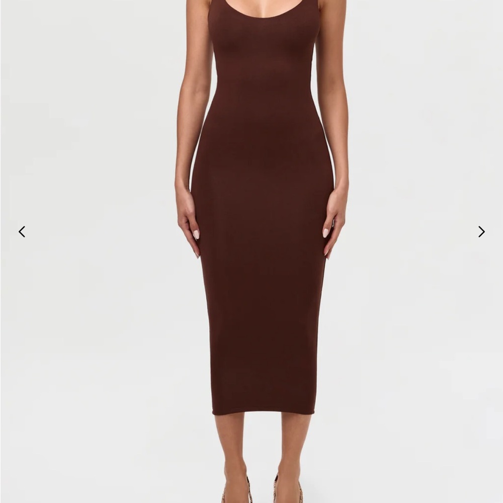 naked wardrobe Chocolate Brown Sleeveless Bodycon Midi Dress